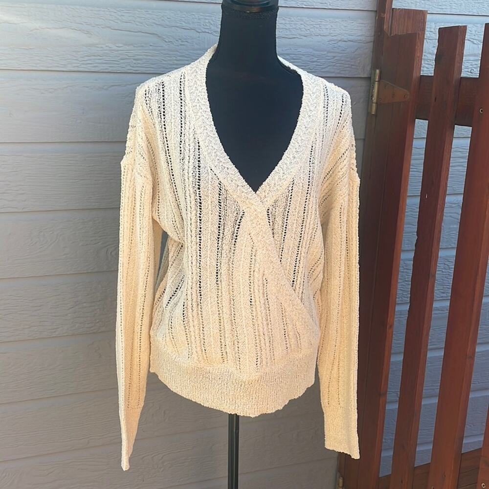 New! ASTR the Label cream surplice wrap front open knit sweater women’s XL